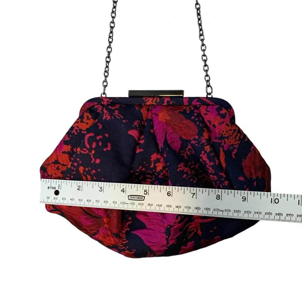 Chico’s brocade navy purple, red, and fuscia pleated‎ shoulder evening bag. - Picture 7 of 12